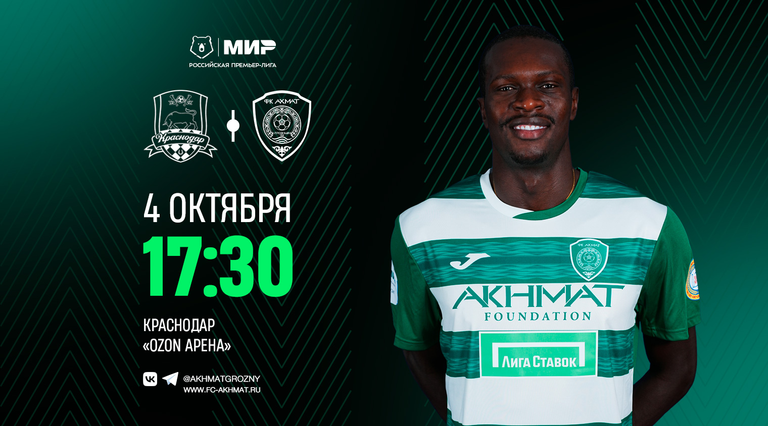 В субботу «Ахмат» играет в Краснодаре