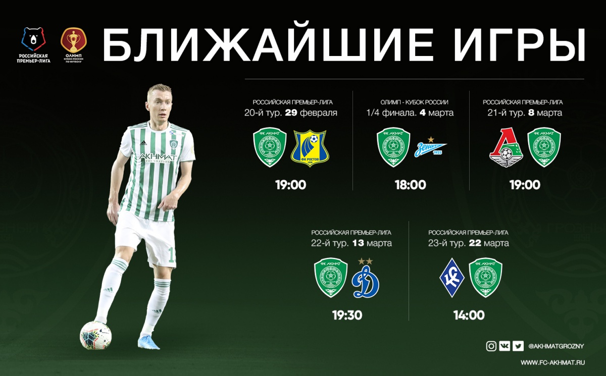 Официальные матчи ФК "Ахмат" в феврале и в марте