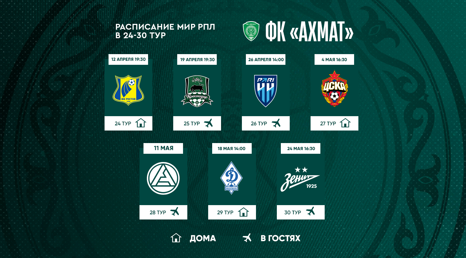 Расписание матчей ФК "Ахмат" с 24-го по 30-й туры