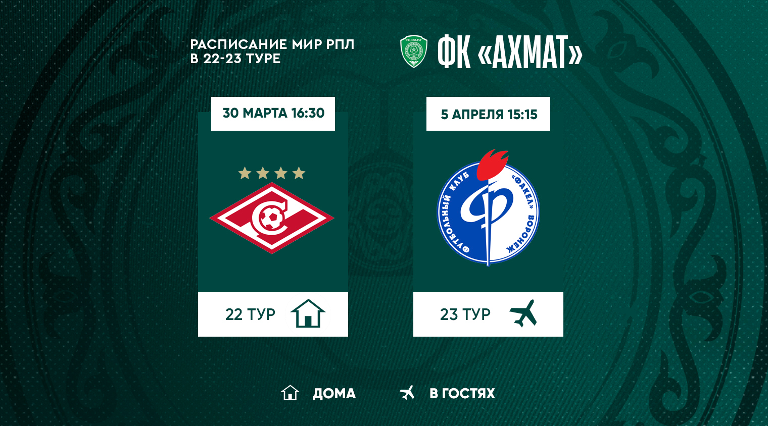 Расписание матчей ФК "Ахмат" в 21 и 22 турах